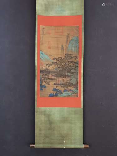 A Chinese Painting Silk Scroll, Sheng Mao Mark