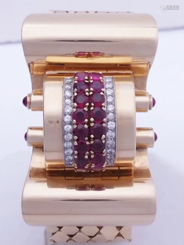 14k Rose Gold Art Deco Burma Ruby Diamon…