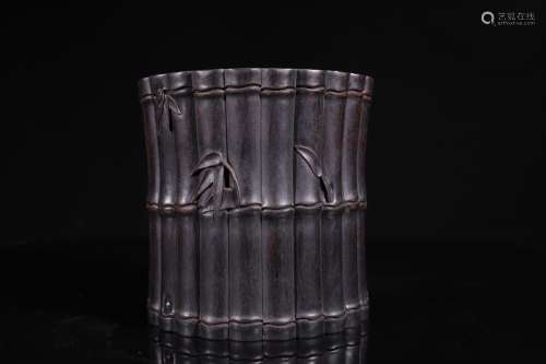 A Chinese Carved red sandalwood Brush Pot