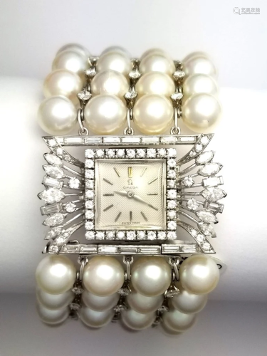 Vintage Retro Deco Omega Watch Set In Platin…