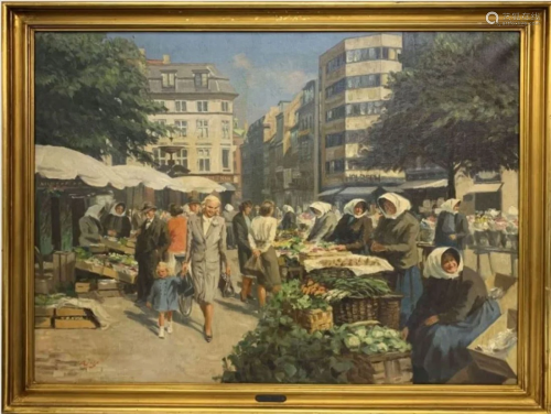 Soeren Christian Bjulf Market Place Scene Dutch …