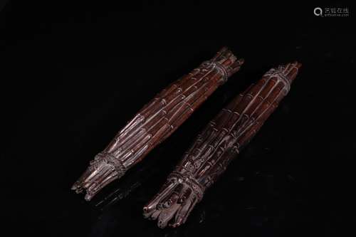 A Chinese Bamboo Shaped Carved red sandalwood Paper Weight