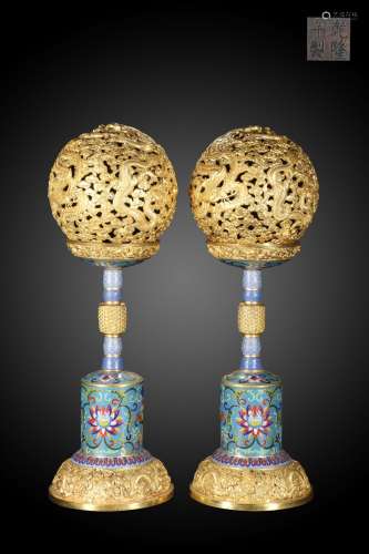 A Pair of Chinese Copper Cloisonne Mandarin Hats Rack