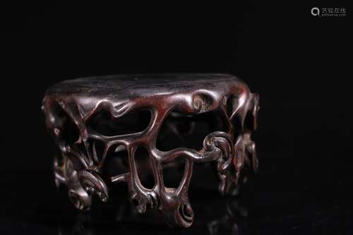 A Chinese Carved red sandalwood pedestal