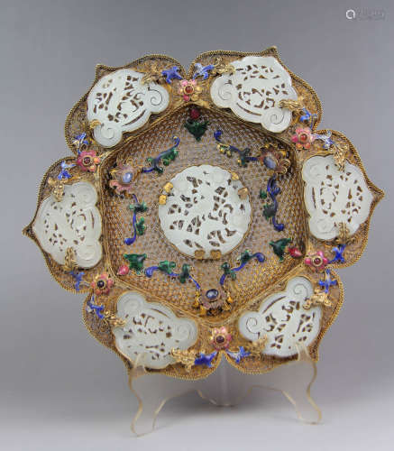A Chinese Silver Inlaying Gilded Fruit Plate