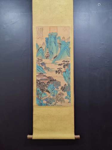 A Chinese Landscape Painting Silk Scroll, Qian Weicheng Mark