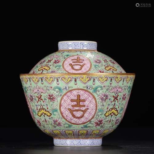 A Chinese Green Famille Rose Floral Porcelain Bowl