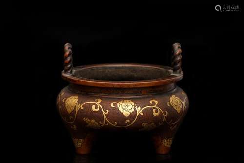 A Chinese Floral Copper Padding Incense Burner