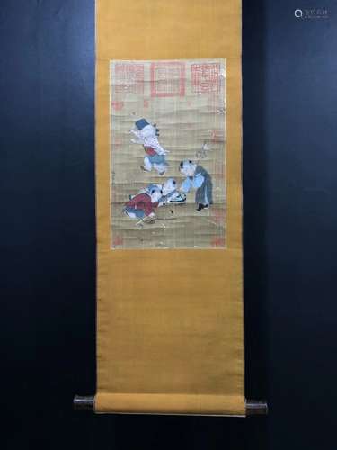 A Chinese Painting Silk Scroll, Tang Yin Mark