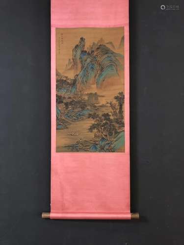 A Chinese Painting Silk Scroll, Zhu Yu Mark