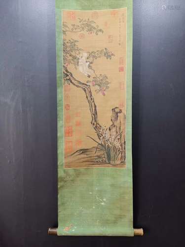 A Chinese Flower&bird Painting Silk Scroll, Cui Bai Mark