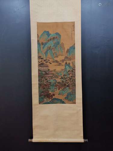 A Chinese Landscape Painting Silk Scroll, Chong Zhen Mark