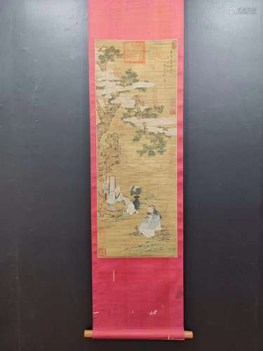 A Chinese Figure Painting Silk Scroll, Tang Yin Mark