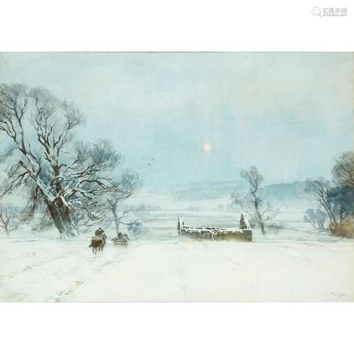 TOM SCOTT R.S.A., R.S.W (SCOTTISH 1859-1927) SNOW STORM IN THE HAINING, SELKIRK