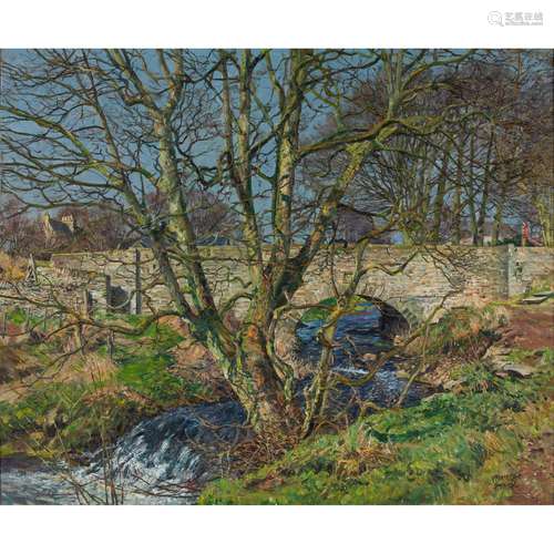 § JAMES MCINTOSH PATRICK R.S.A., R.O.I., A.R.E., L.L.D (SCOTTISH 1907-1998) BRIDGE OVER THE RIVER