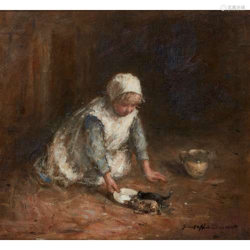 ROBERT GEMMELL HUTCHISON R.B.A., R.O.I., R.S.A., R.S.W. (SCOTTISH 1860-1936) MILK FOR THE KITTENS