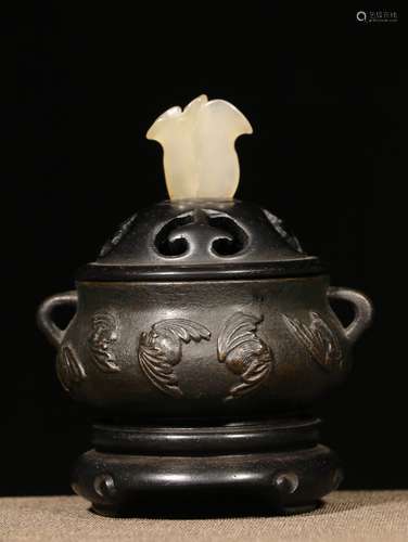 A Chinese Double Ears Copper Padding Incense Burner