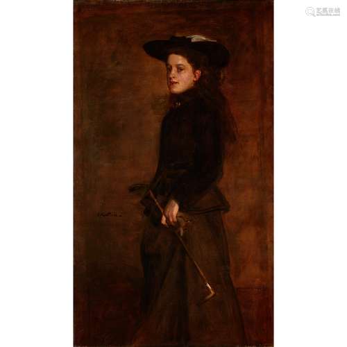 SIR JAMES GUTHRIE P.R.S.A., H.R.A., R.S.W., LL.D. (SCOTTISH 1859-1930) PORTRAIT OF MARY MARTIN IN A