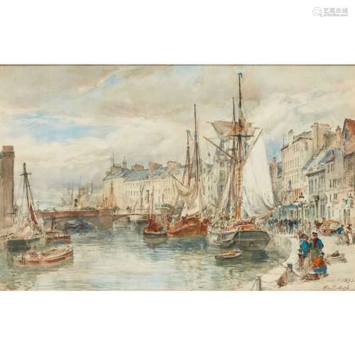 ALEXANDER BALLINGALL (SCOTTISH 1870-1910) A BUSY HARBOUR SCENE, LEITH