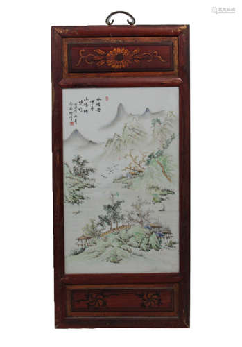 A Chinese Light colorful porcelain Landscape Painting Hanging plaque