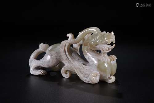 A Chinese Carved Hetian Jade Beast Ornament