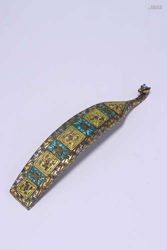 A Chinese Gold Inlaying tophus Inlaid Belt Hook