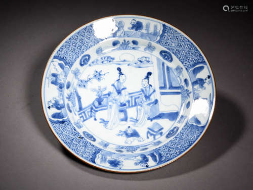 A Chinese Blue and White Figure Painted Porcelain Plate