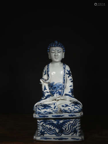 A Chinese Blue and White Porcelain Statue of Sakyamuni