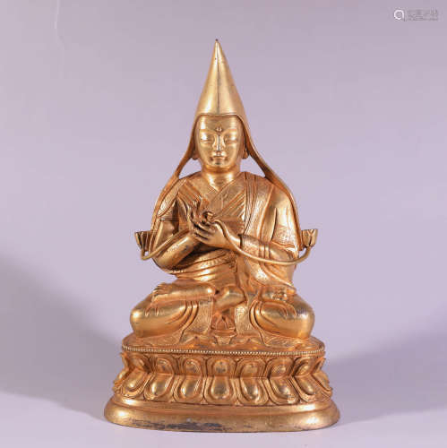 A Chinese Gild Bronze Buddha Statue of Zong-Keba