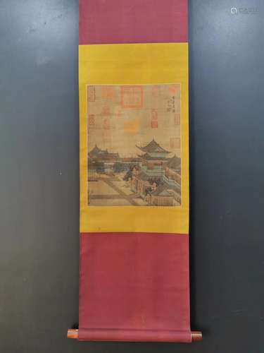 A Chinese Painting Silk Scroll, Zhang Zeduan Mark