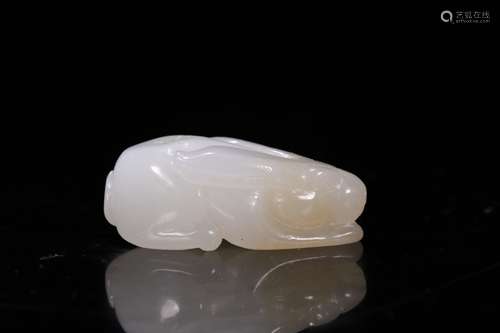 A Chinese Carved Hetian Jade Rabbit Ornament