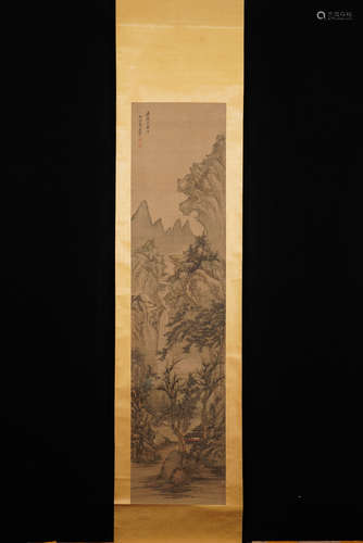 A Chinese Landscape Painting Silk Scroll ,Wang Hui Mark