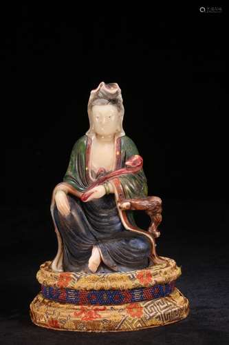 A Chinese Shoushan Stone Guanyin Statue Ornament