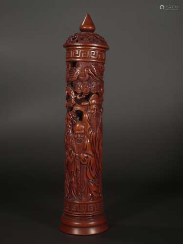 A Chinese Carved Boxwood Incense tube