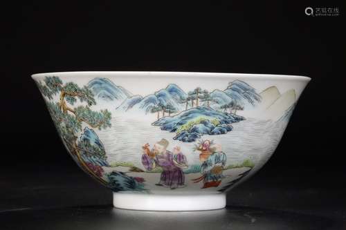 A Chinese Famille Rose Figures Painted Porcelain Bowls