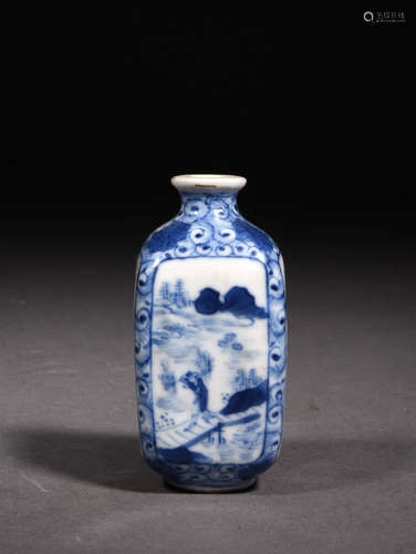 A Chinese Blue and White Landscape Porcelain Snuff Bottle