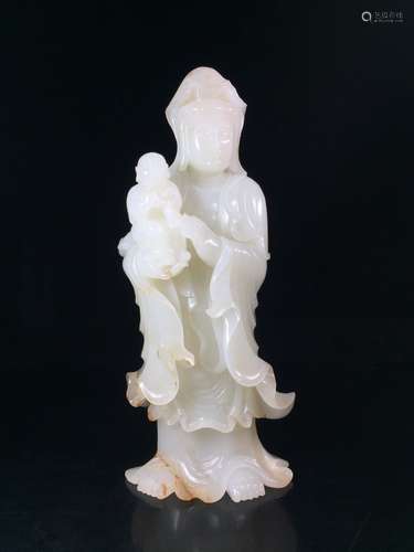 A Chinese Carved Hetian Jade Songzi Guanyin