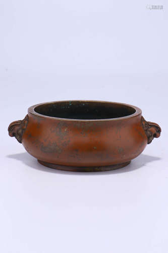 A Chinese Double Ears Copper Incense Burner