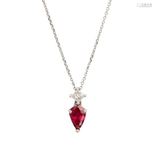 A ruby and diamond set pendant necklace