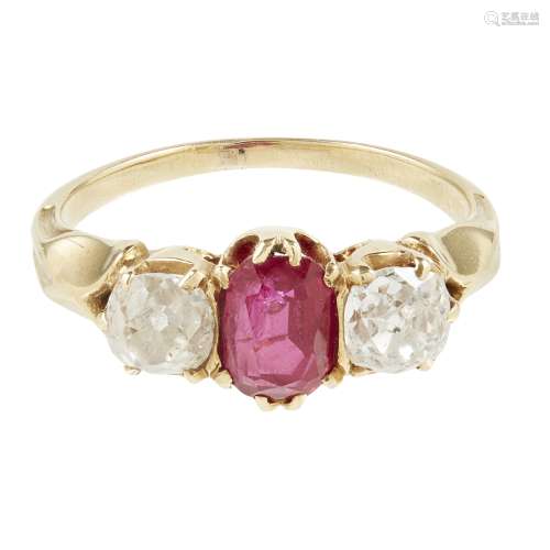 A Burmese ruby and diamond set ring