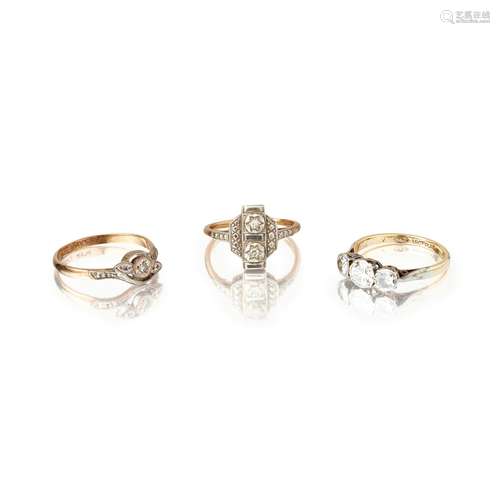 A collection of three diamond set rings