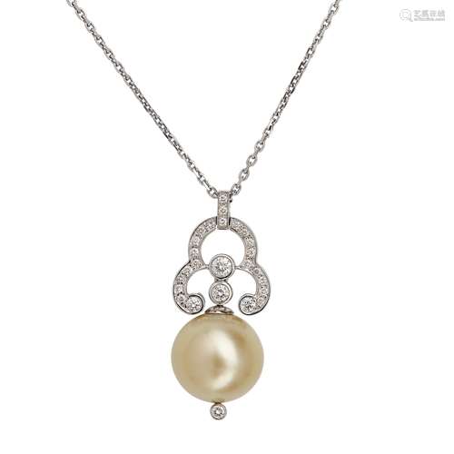 A South Sea pearl and diamond set pendant necklace