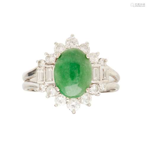 A jade and diamond set cluster ring