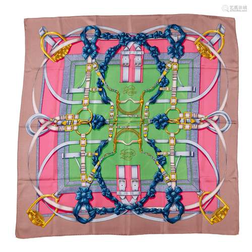 Two silk patterned scarves, Hermès