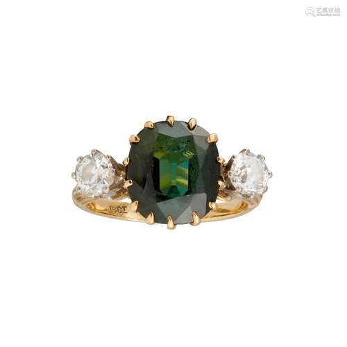 A tourmaline and diamond set ring