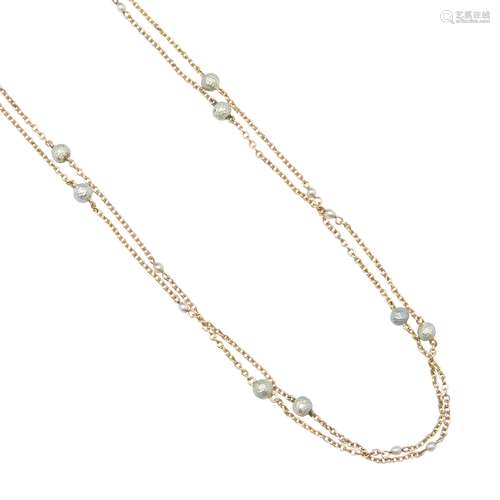 An enamel and seed pearl set long chain