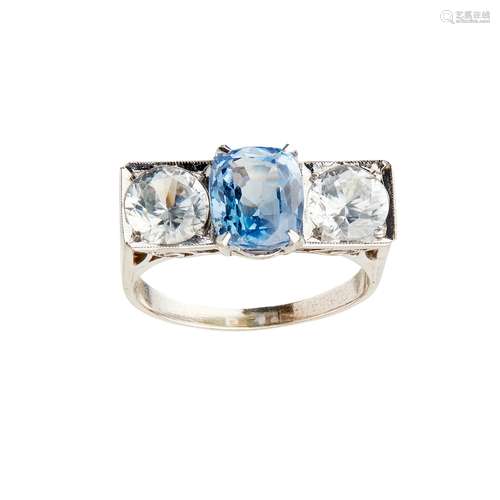 A blue and colourless sapphire set ring