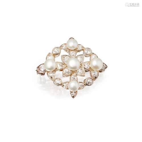 A Victorian pearl and diamond set brooch