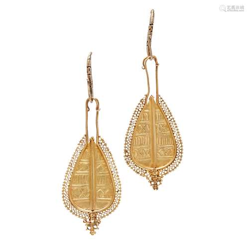 A pair of South East Asian pendant earrings