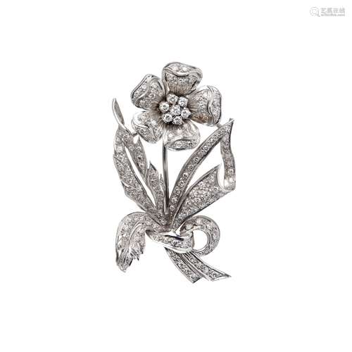 A diamond set floral spray brooch